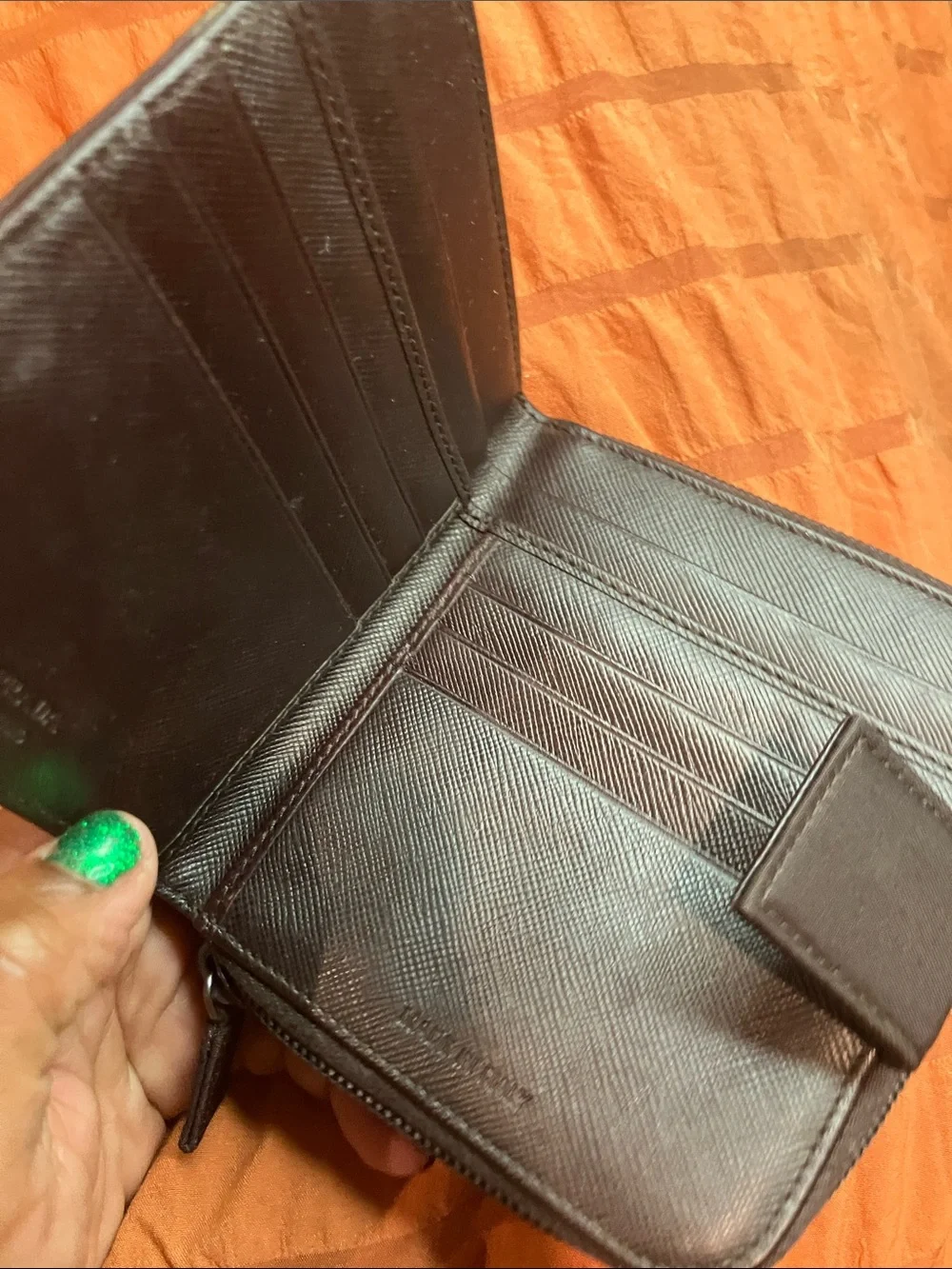 Prada Brown Nylon Zip Wallet with Silver Logo